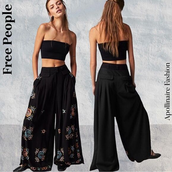 FREE PEOPLE FLORENCE EMBROIDERED PANTS SIZE 10 NWT - Picture 1 of 10